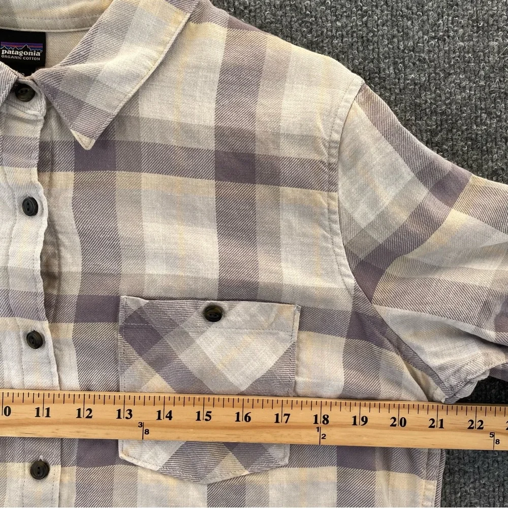 Patagonia Plaid Button-Down Shirt in Lavender, Cream, and Gray